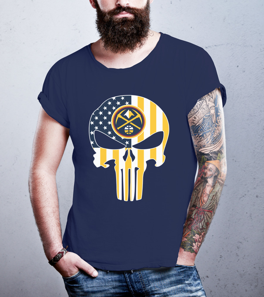 Denver Nuggets Punisher Skull American Flag T-Shirt