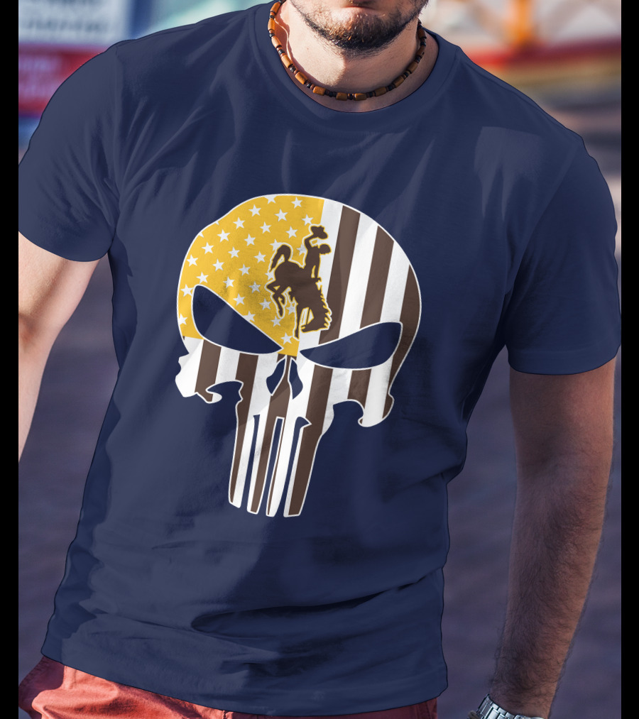 Wyoming Cowboys American Flag Punisher Skull T-Shirt