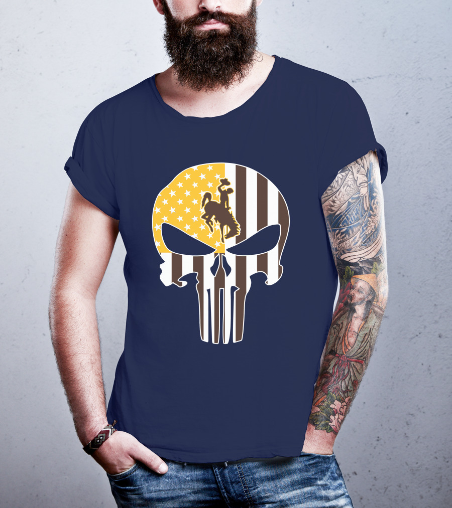 Wyoming Cowboys American Flag Punisher Skull T-Shirt