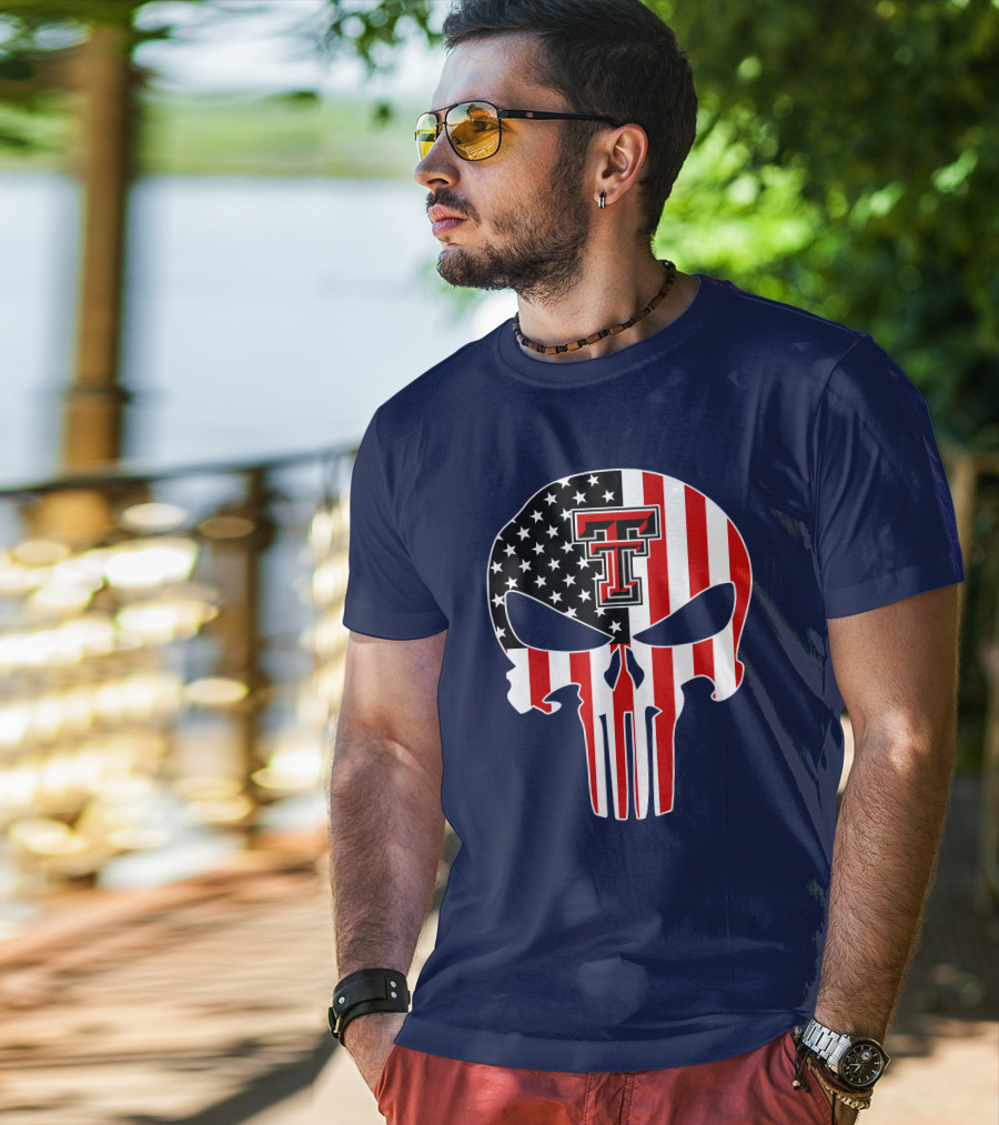 Texas Tech Red Raiders American Flag Punisher Skull T-Shirt