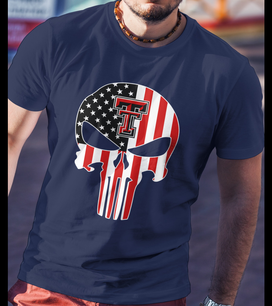 Texas Tech Red Raiders American Flag Punisher Skull T-Shirt