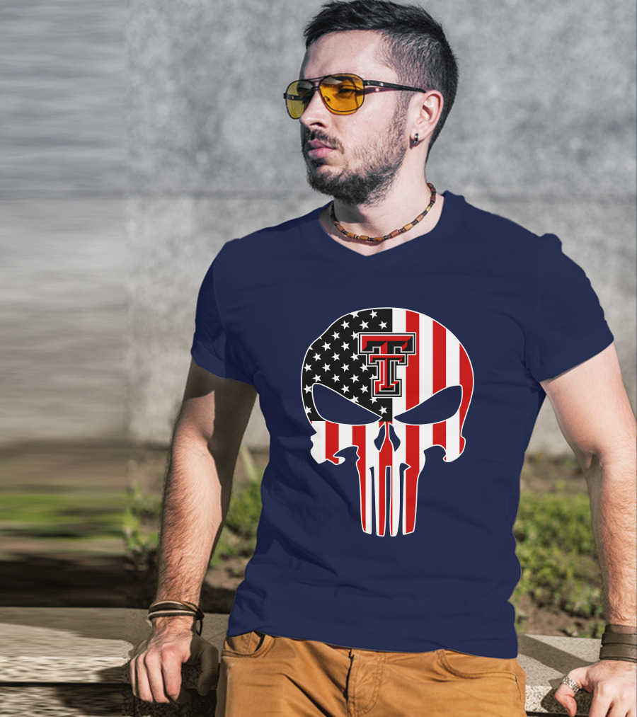 Texas Tech Red Raiders American Flag Punisher Skull T-Shirt