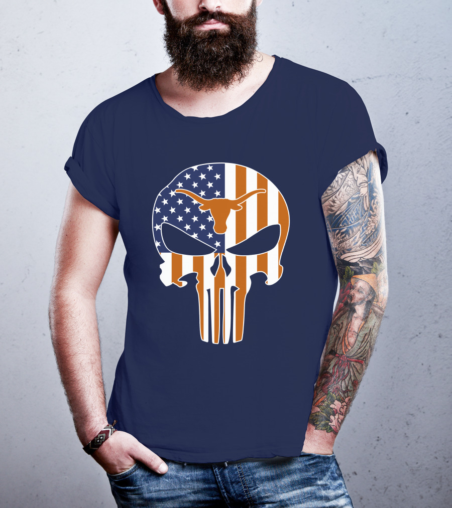 Texas Longhorns The Punisher American Flag Skull T-Shirt