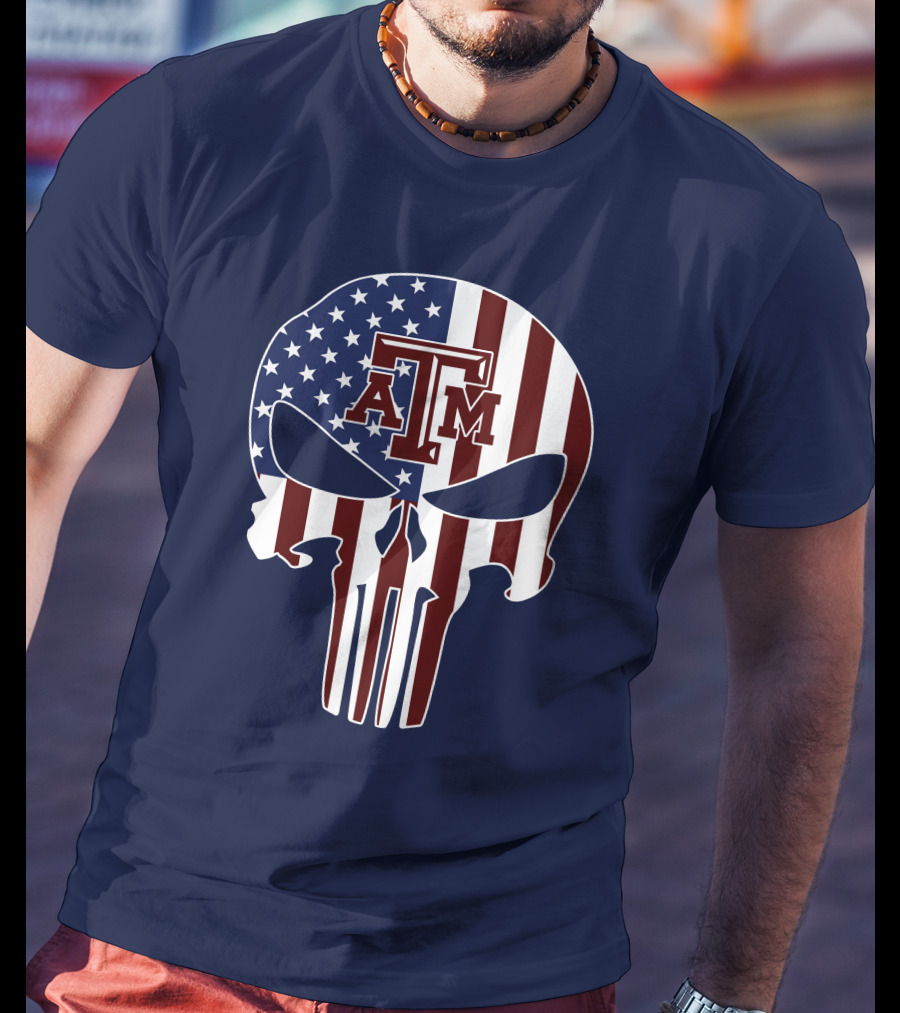 Texas A&M Aggies Punisher American Flag Skull T-Shirt