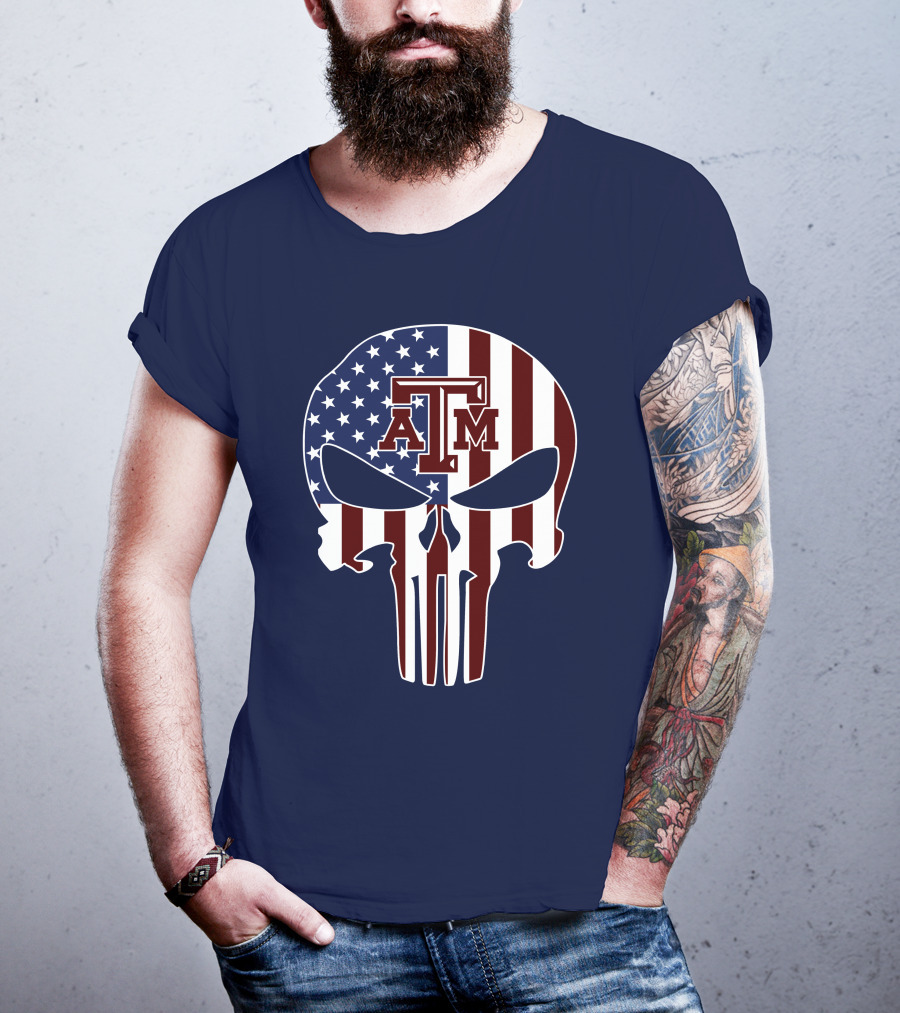 Texas A&M Aggies Punisher American Flag Skull T-Shirt