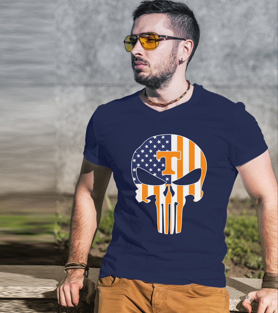 Tennessee Volunteers The Punisher American Flag Skull Icon T T-Shirt