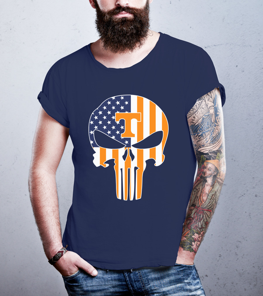 Tennessee Volunteers The Punisher American Flag Skull Icon T T-Shirt