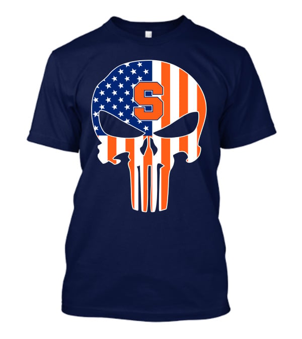 Syracuse Orange Punisher Skull American Flag Symbol T-Shirt