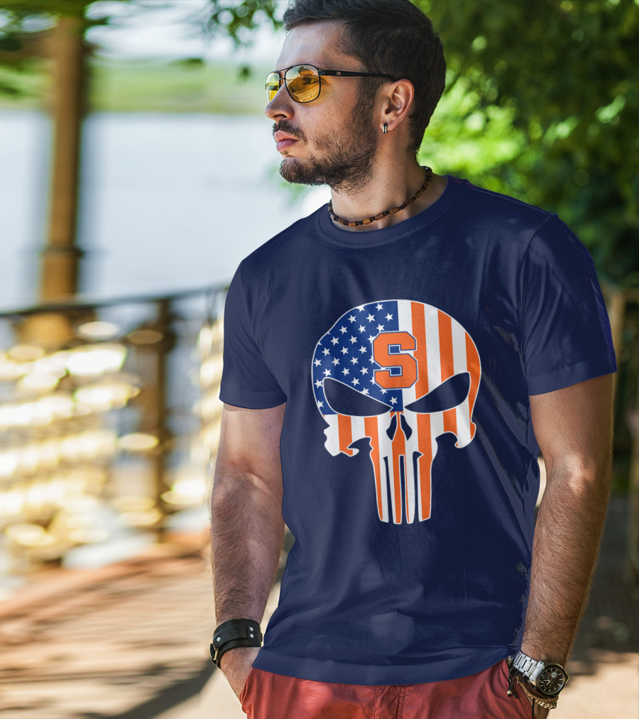 Syracuse Orange Punisher Skull American Flag Symbol T-Shirt