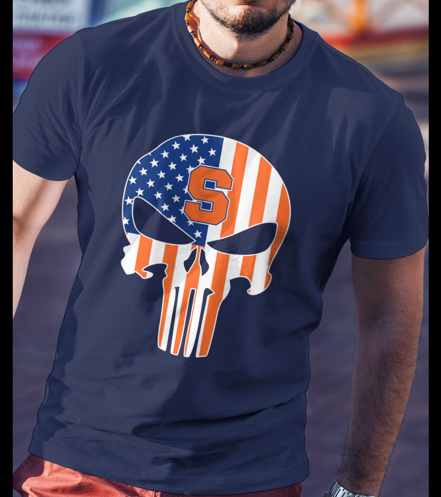 Syracuse Orange Punisher Skull American Flag Symbol T-Shirt