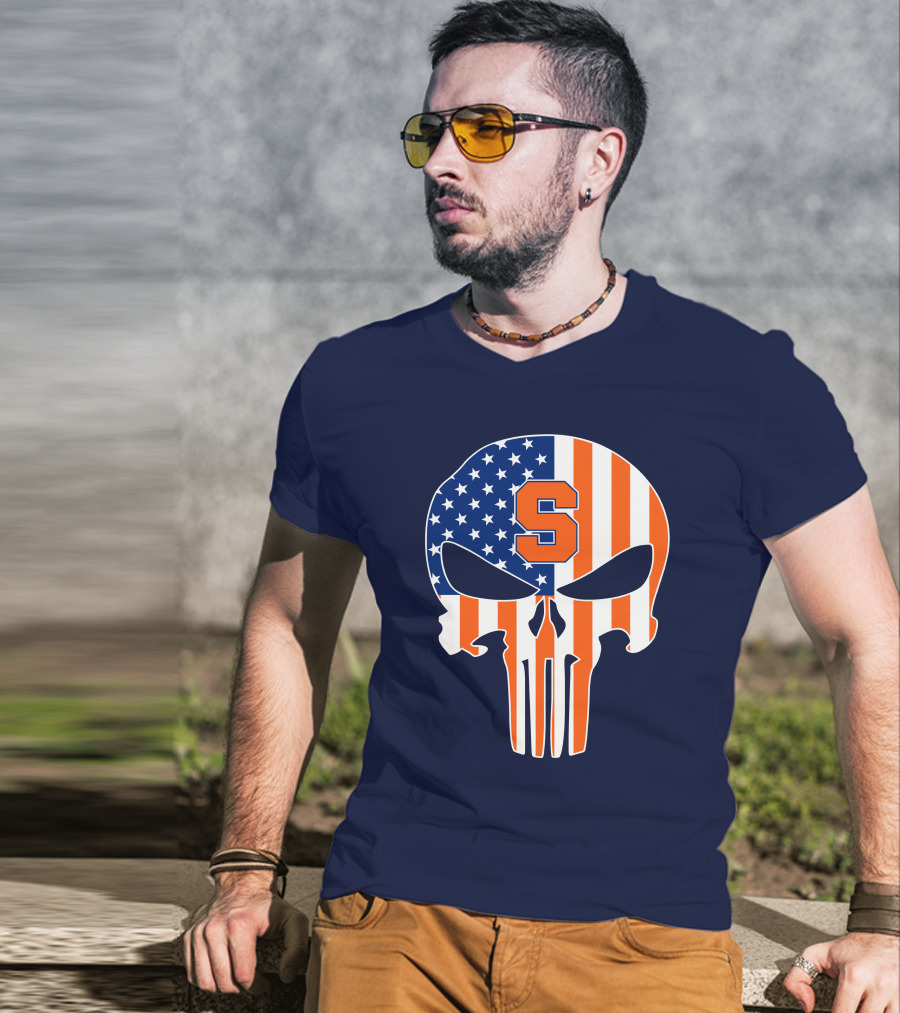 Syracuse Orange Punisher Skull American Flag Symbol T-Shirt