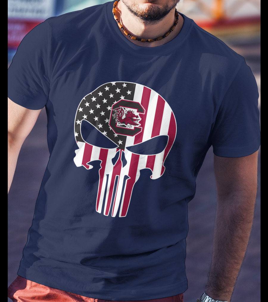South Carolina Gamecocks The Punisher American Flag Skull T-Shirt