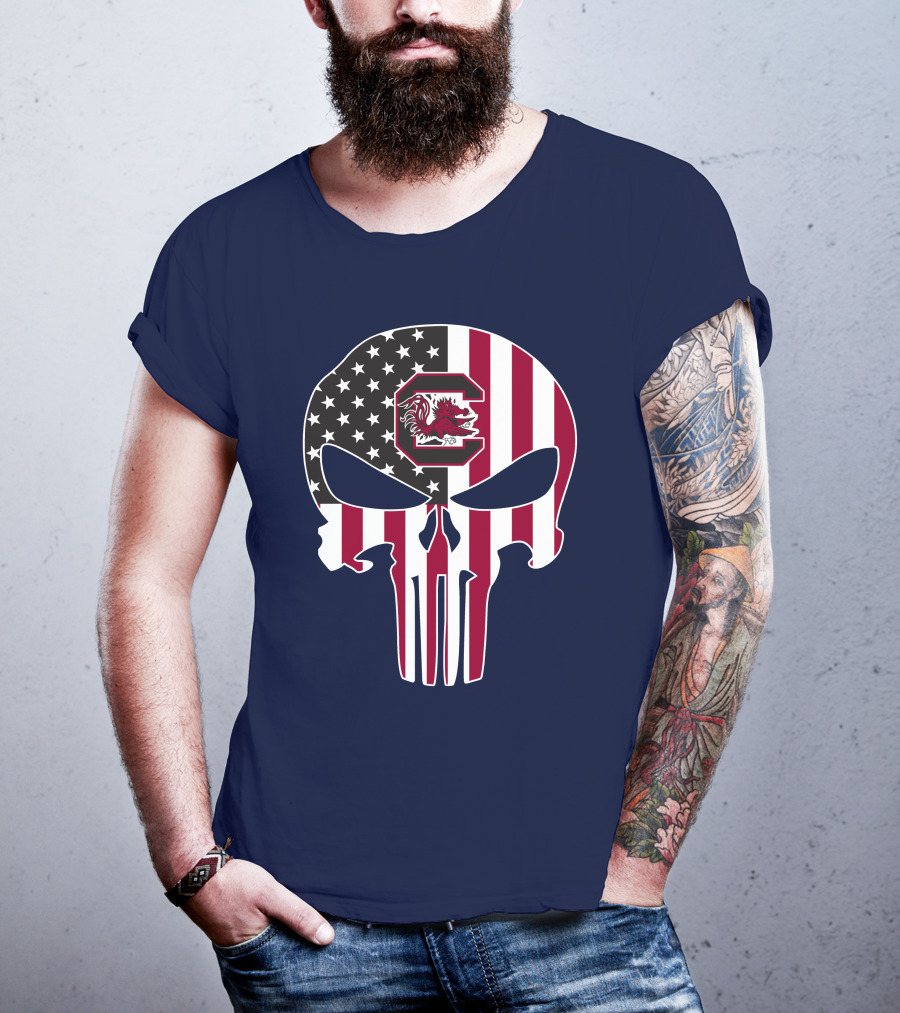 South Carolina Gamecocks The Punisher American Flag Skull T-Shirt