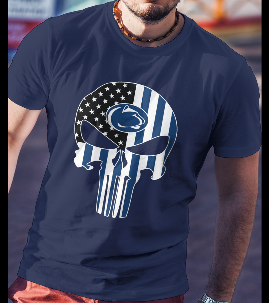 Penn State Nittany Lions The Punisher Skull With American Flag T-Shirt