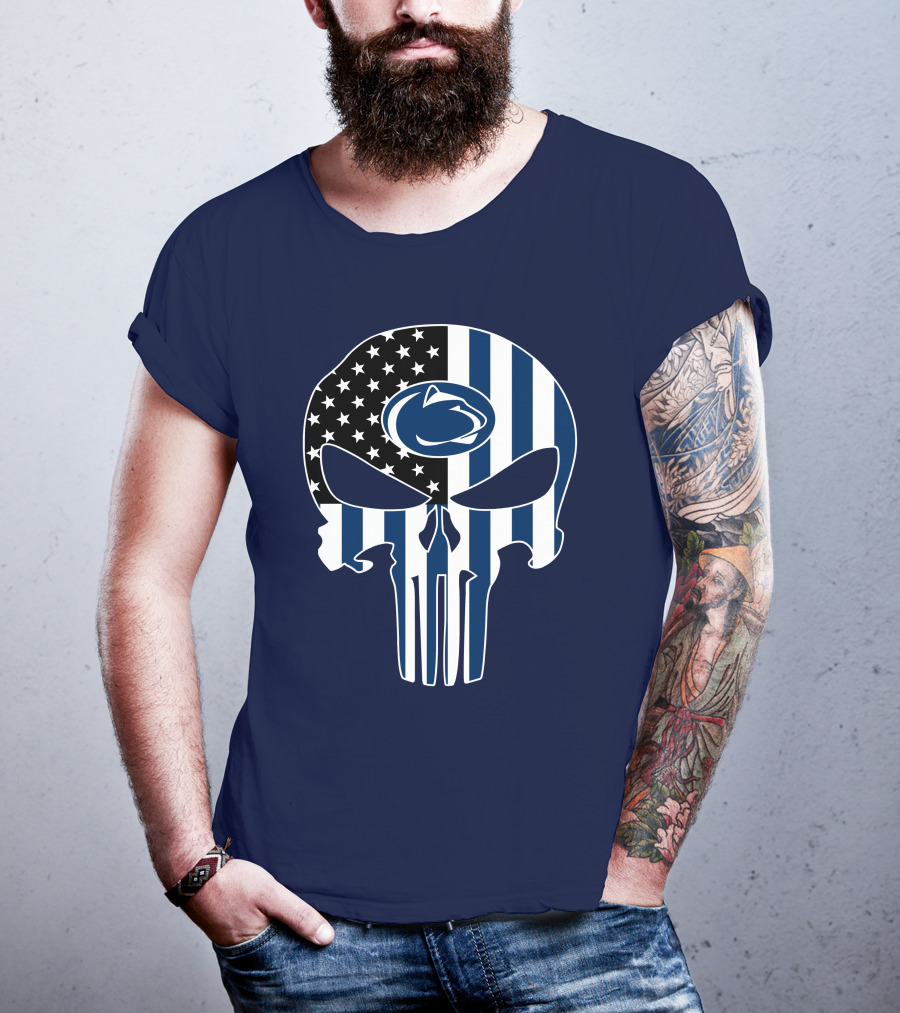 Penn State Nittany Lions The Punisher Skull With American Flag T-Shirt