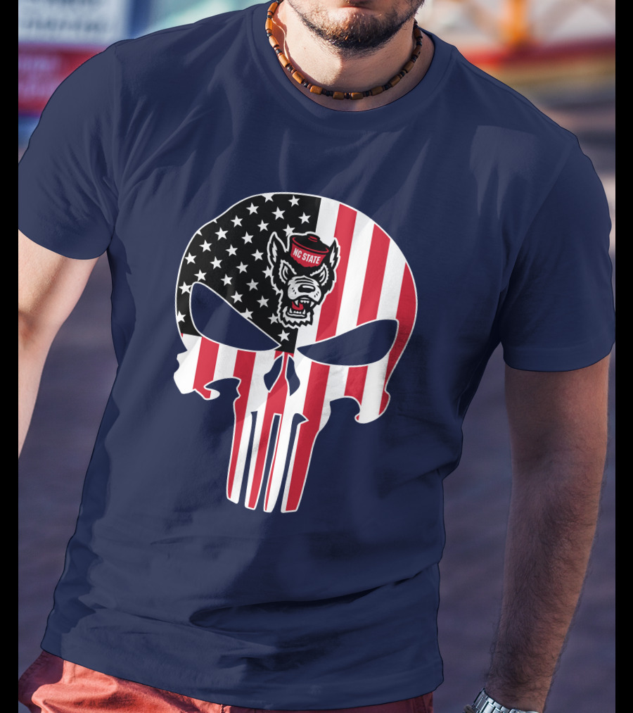 Nc State Wolfpack The Punisher American Flag Skull T-Shirt