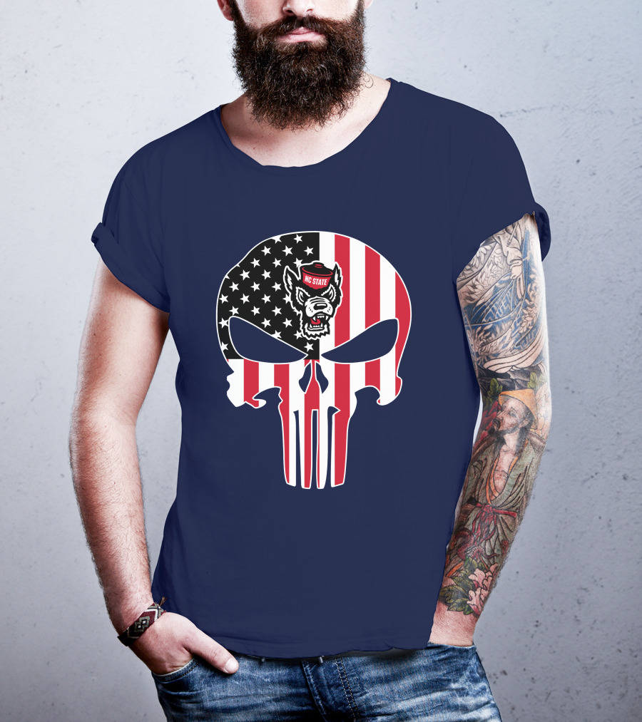Nc State Wolfpack The Punisher American Flag Skull T-Shirt