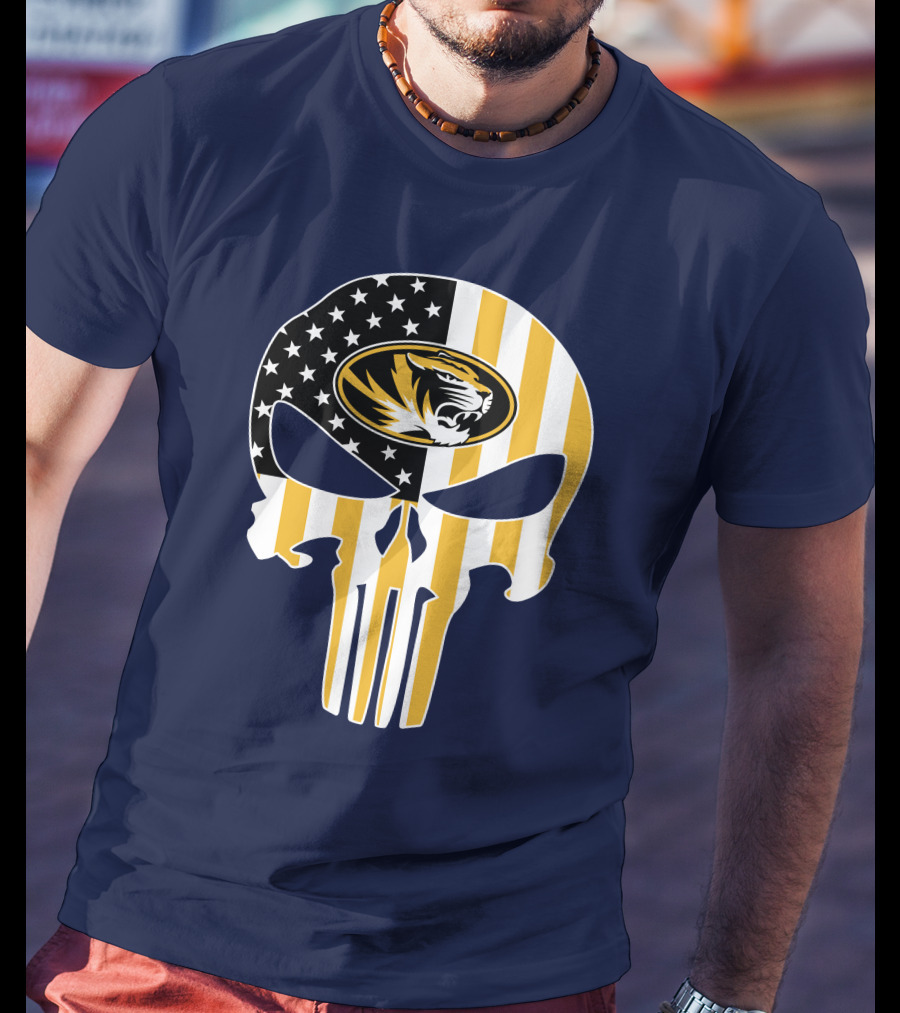 Missouri Tigers American Flag Punisher Skull T-Shirt