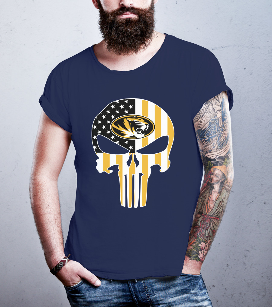 Missouri Tigers American Flag Punisher Skull T-Shirt