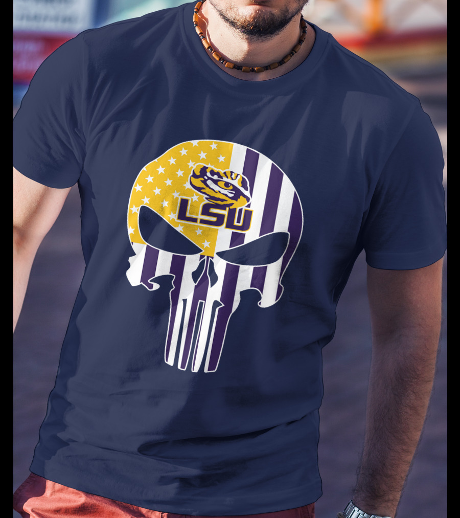 Lsu Tigers Punisher Skull American Flag T-Shirt