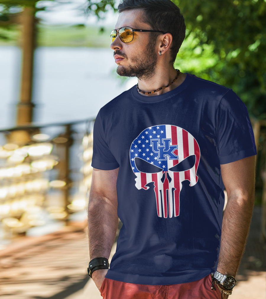 Kentucky Wildcats The Punisher American Flag Skull T-Shirt