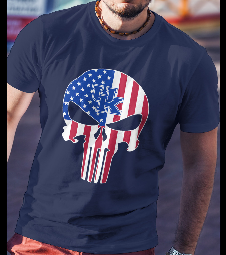 Kentucky Wildcats The Punisher American Flag Skull T-Shirt