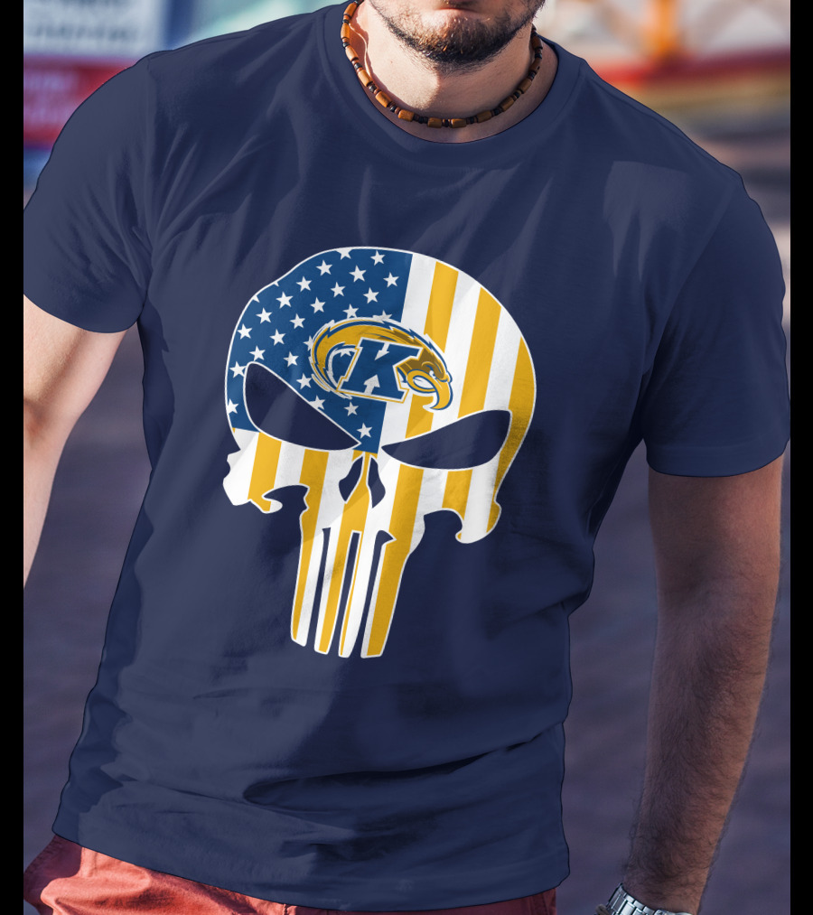 Kent State Golden Flashes Punisher Skull American Flag T-Shirt