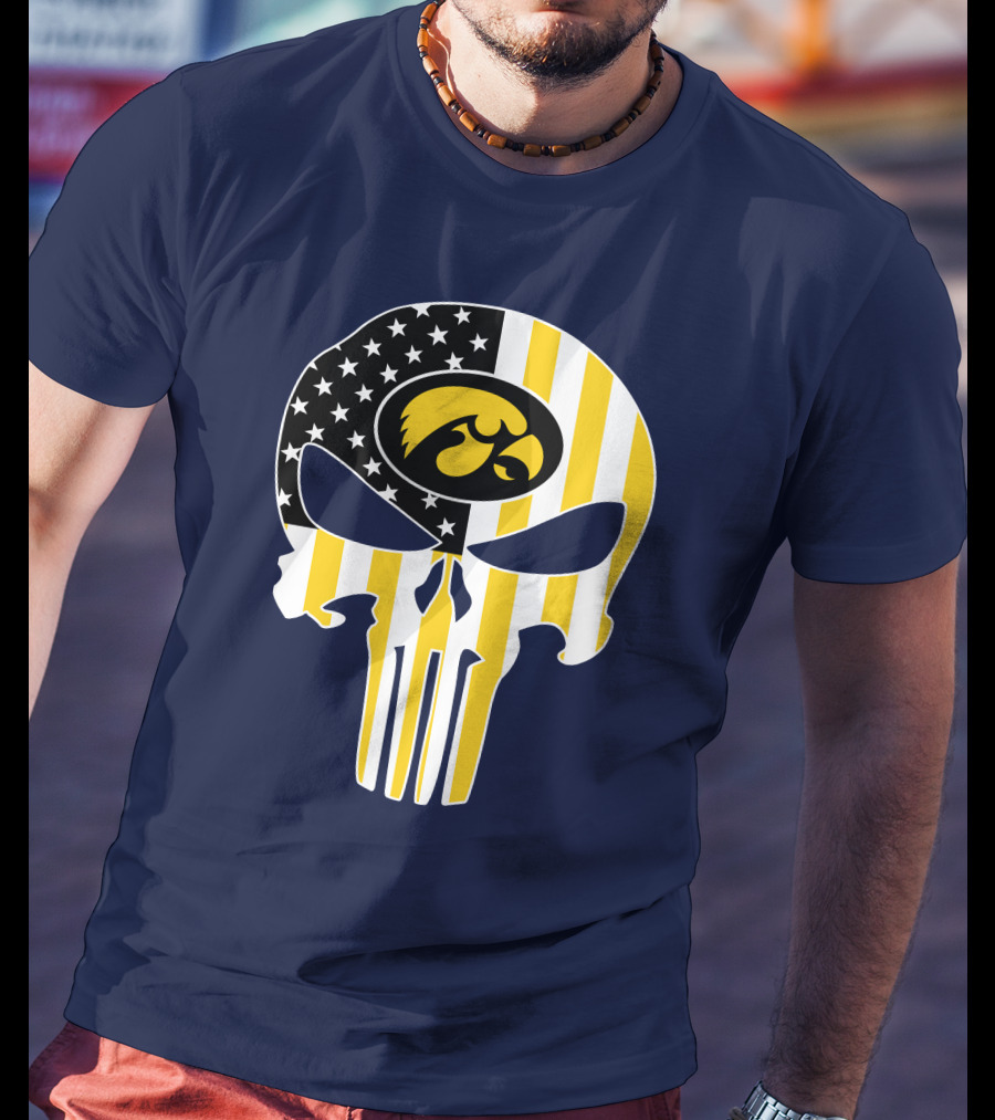 Iowa Hawkeyes The Punisher American Flag Skull T-Shirt
