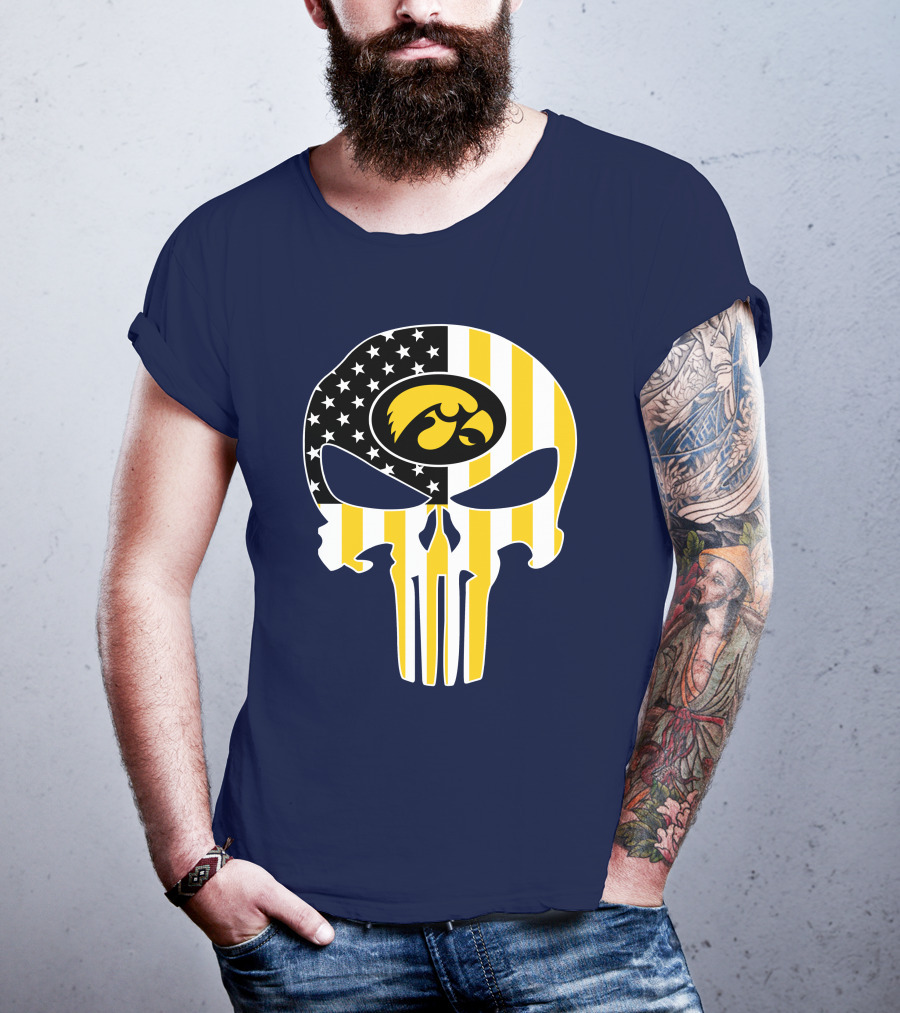 Iowa Hawkeyes The Punisher American Flag Skull T-Shirt