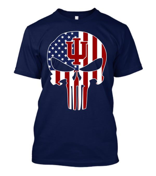 Indiana Hoosiers Punisher Skull American Flag T-Shirt