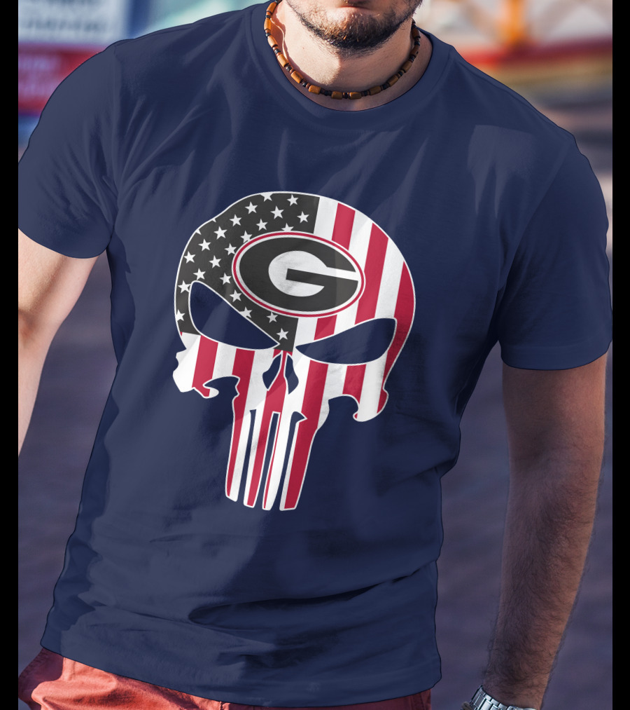 Georgia Bulldogs Punisher Skull American Flag 52 T-Shirt