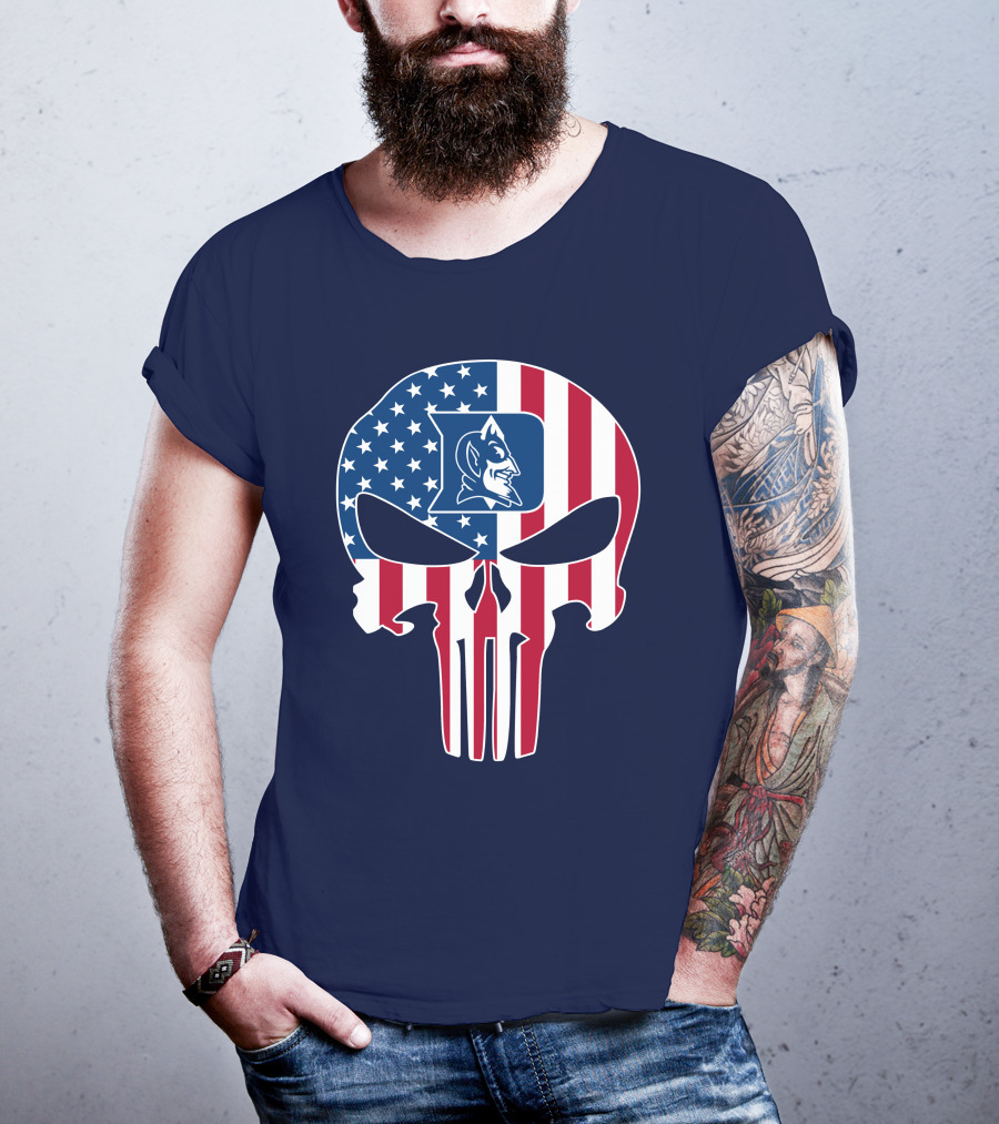 Duke Blue Devils The Punisher American Flag Skull T-Shirt