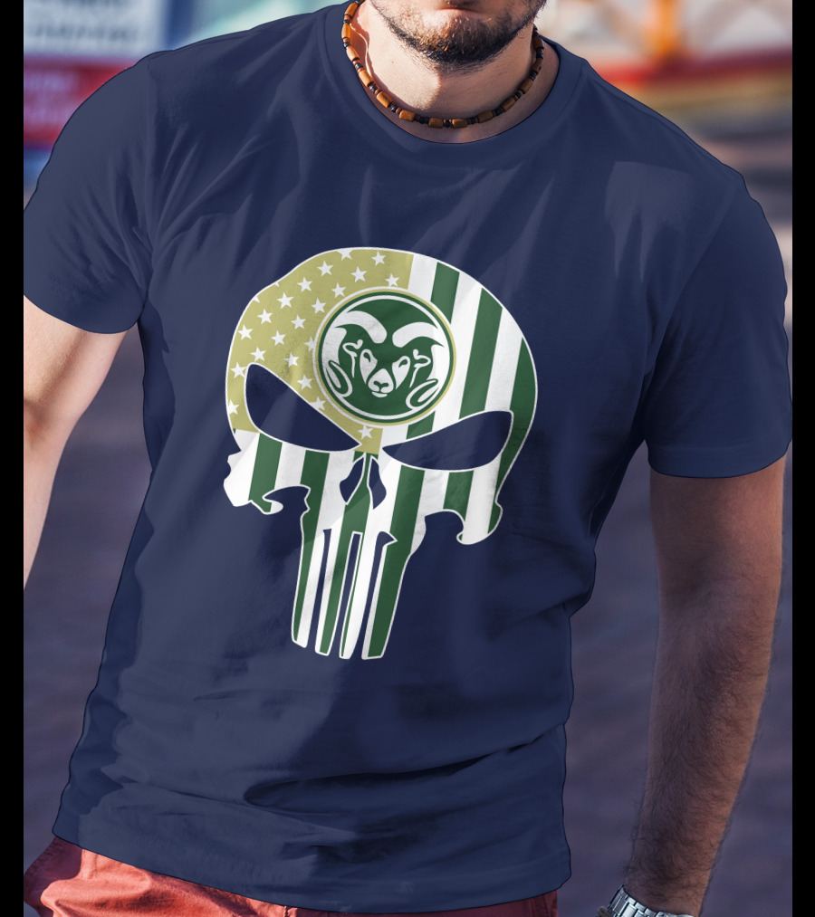 Colorado State Rams The Punisher Skull With American Flag And Ram T-Shirt