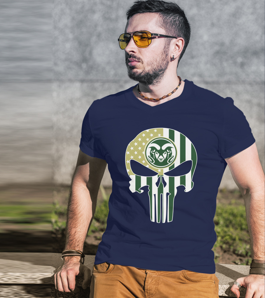 Colorado State Rams The Punisher Skull With American Flag And Ram T-Shirt
