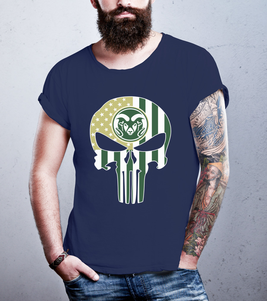 Colorado State Rams The Punisher Skull With American Flag And Ram T-Shirt