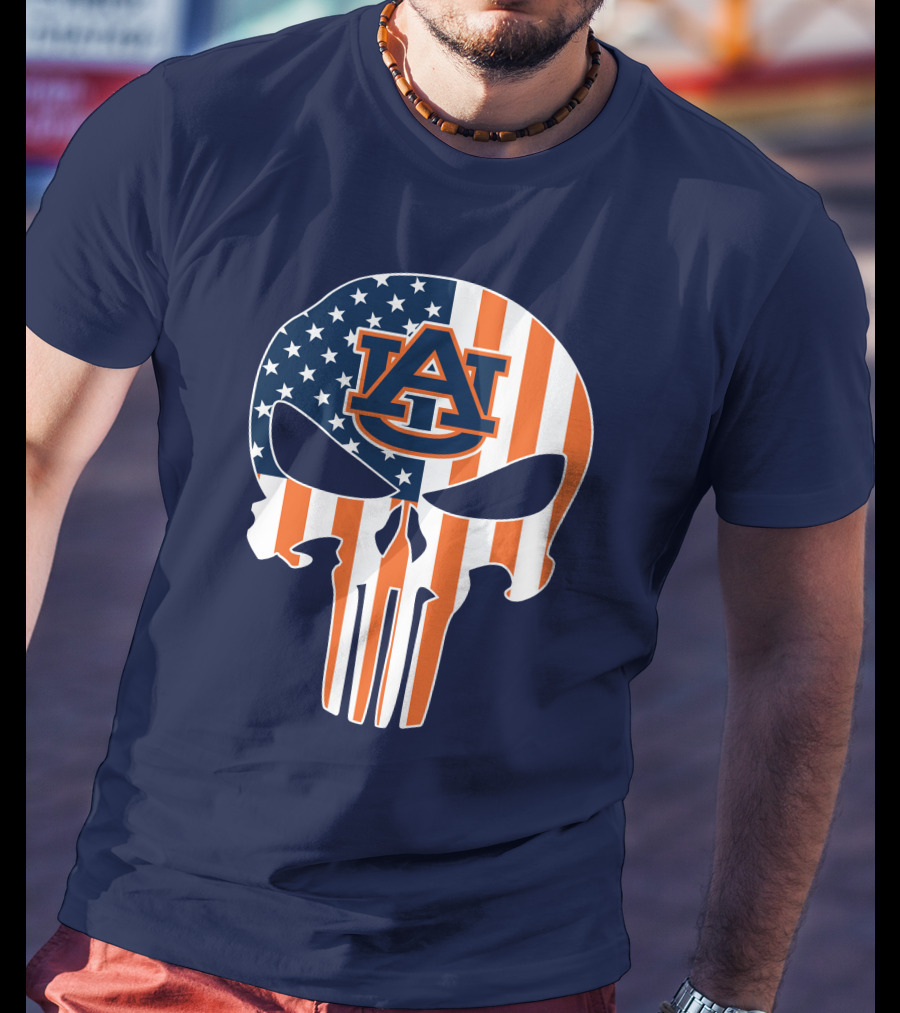 Auburn Au Logo American Flag Punisher Skull T-Shirt