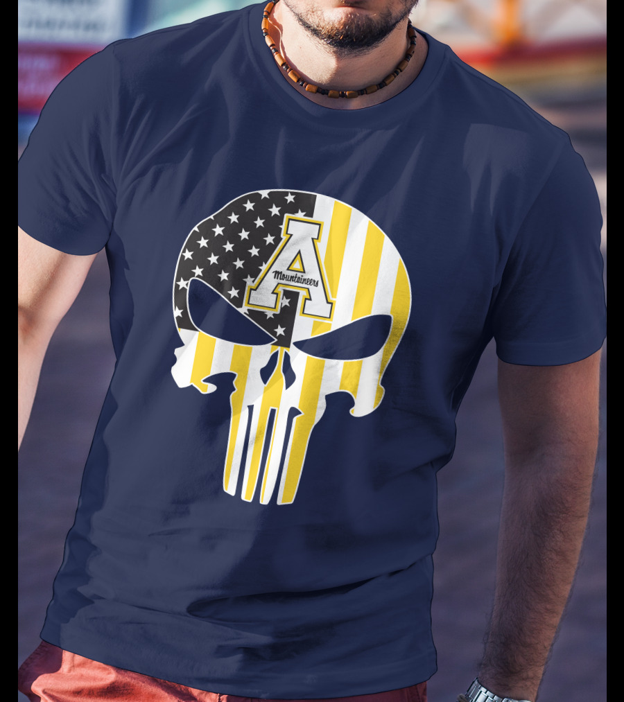 Appalachian State Mountaineers Punisher Skull American Flag T-Shirt