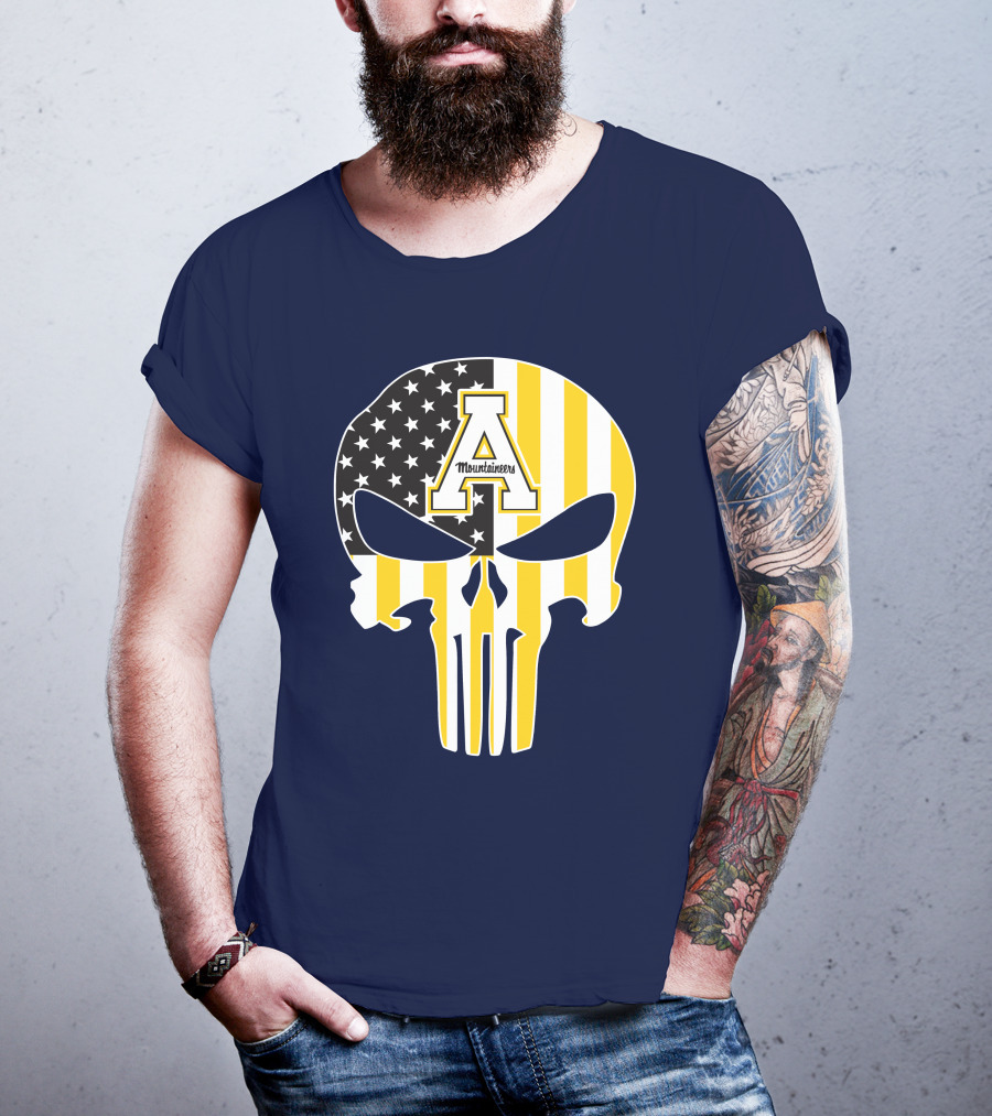 Appalachian State Mountaineers Punisher Skull American Flag T-Shirt
