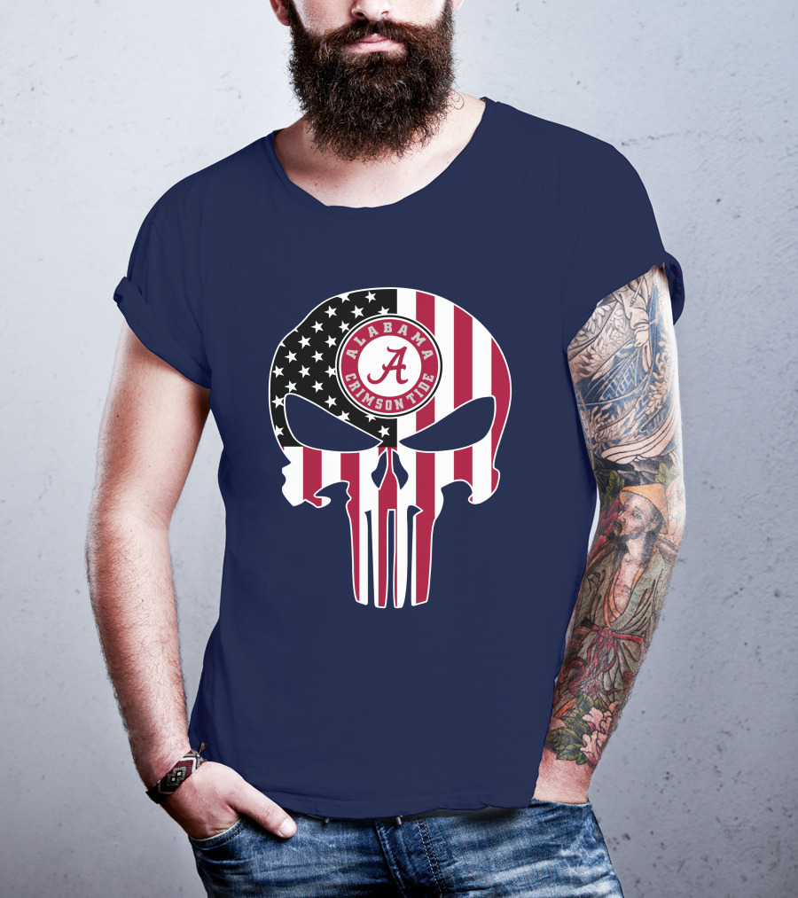 Alabama Crimson Tide Skull American Flag '64 The Punisher T-Shirt
