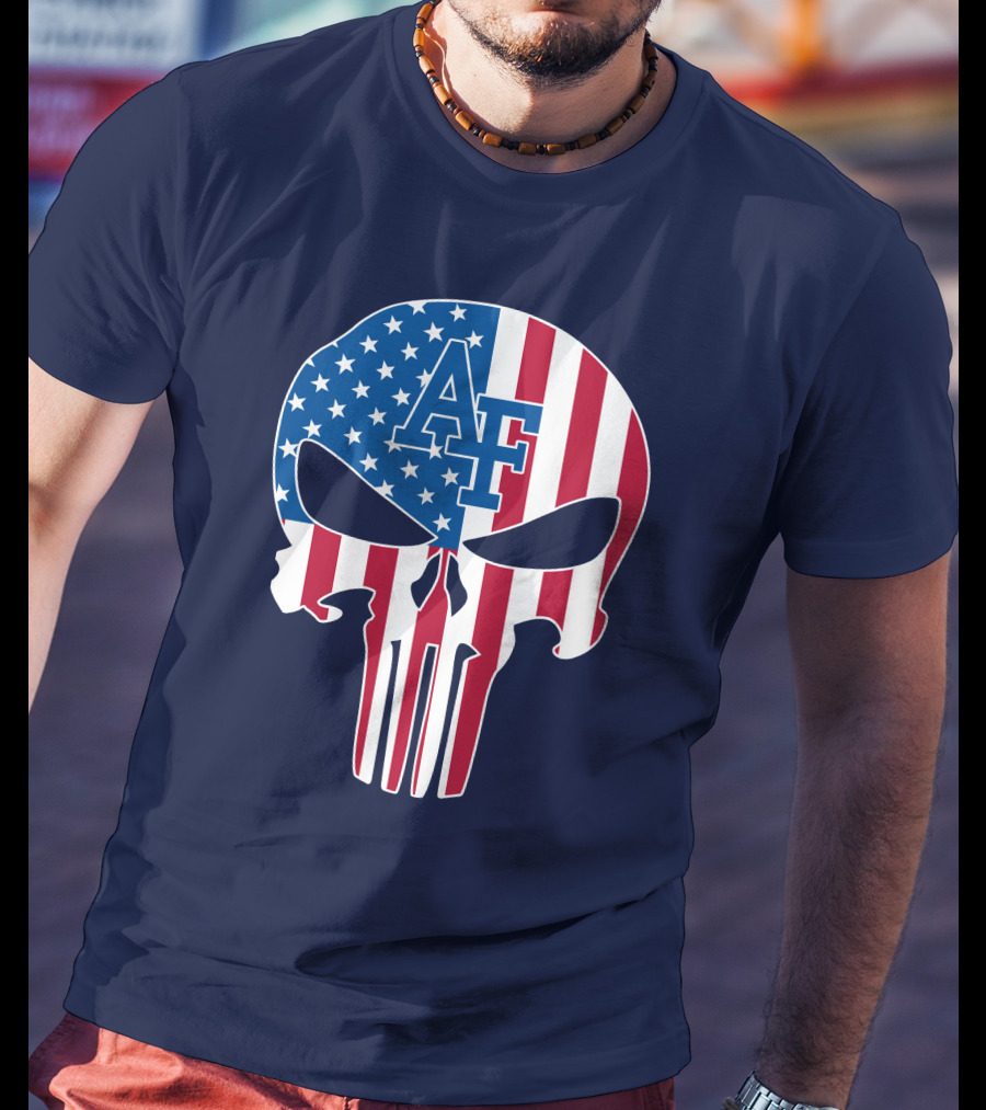 Af 65 Air Force Falcons American Flag Punisher Skull T-Shirt