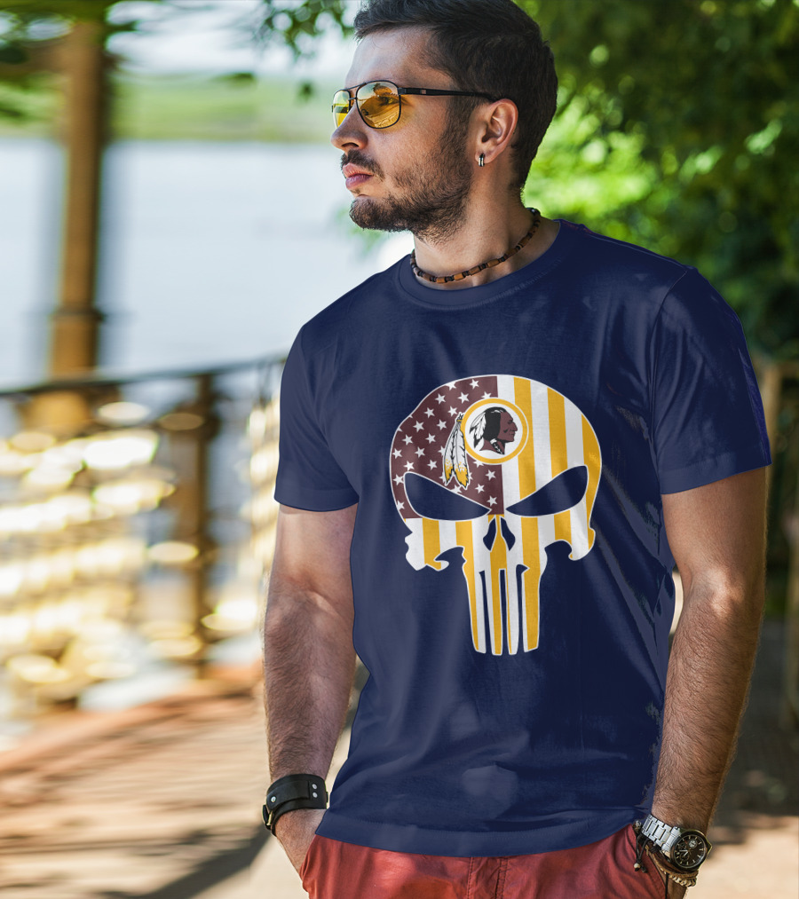 Washington Redskins Punisher Skull American Flag T-Shirt