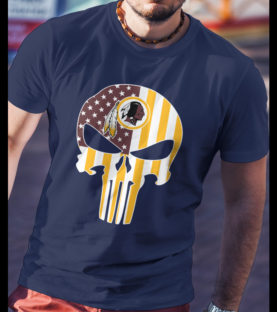 Washington Redskins Punisher Skull American Flag T-Shirt