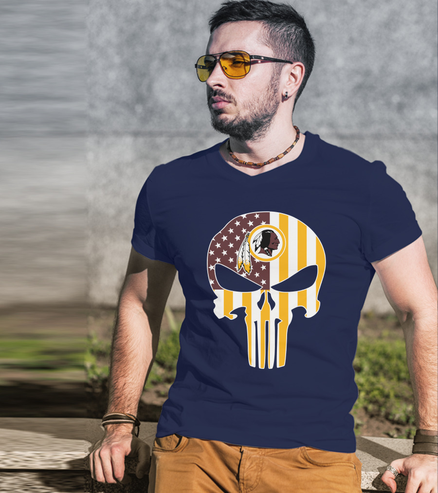 Washington Redskins Punisher Skull American Flag T-Shirt