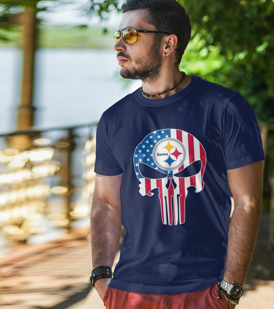 Pittsburgh Steelers The Punisher American Flag T-Shirt