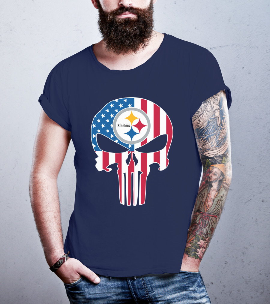 Pittsburgh Steelers The Punisher American Flag T-Shirt
