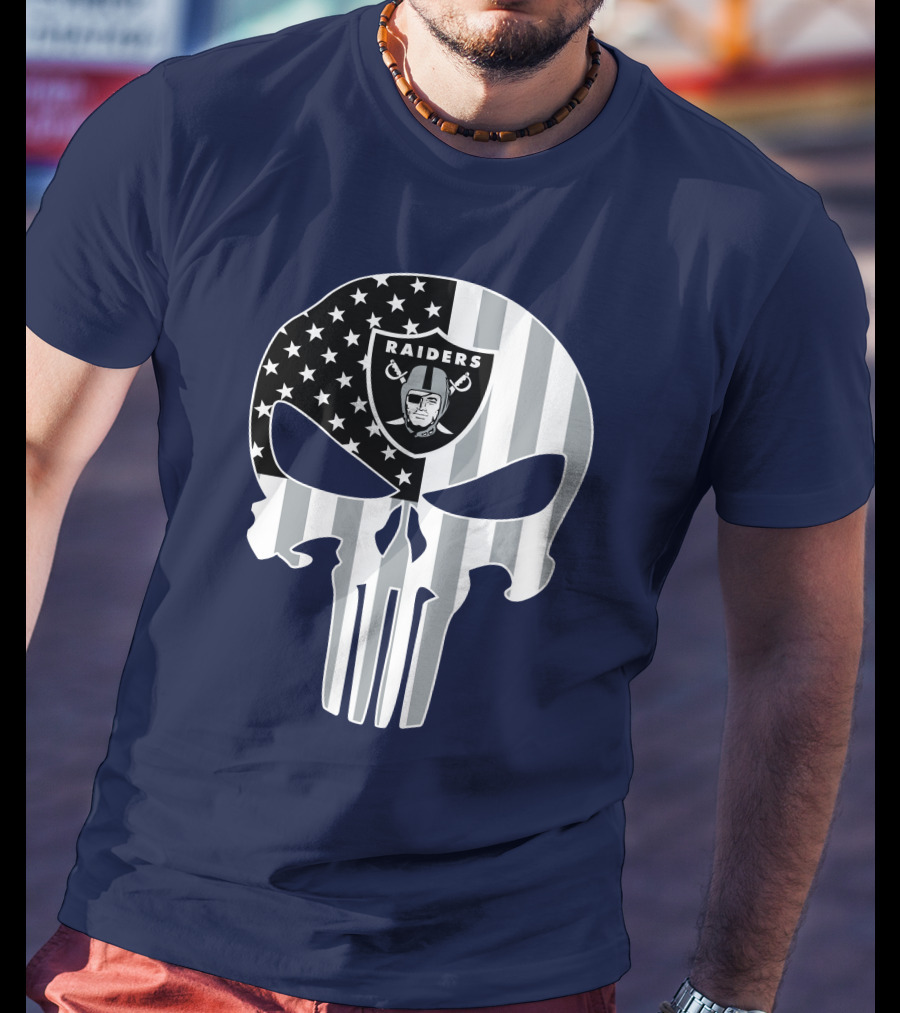 Oakland Raiders Punisher Skull American Flag T-Shirt