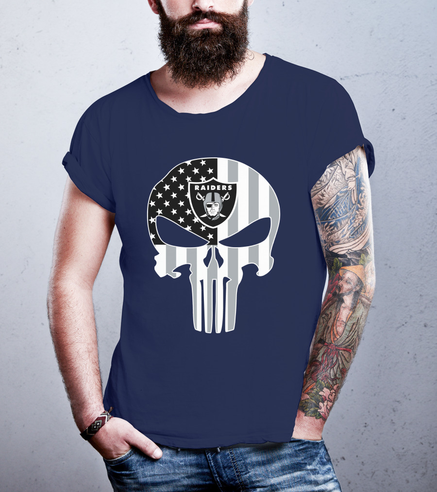 Oakland Raiders Punisher Skull American Flag T-Shirt