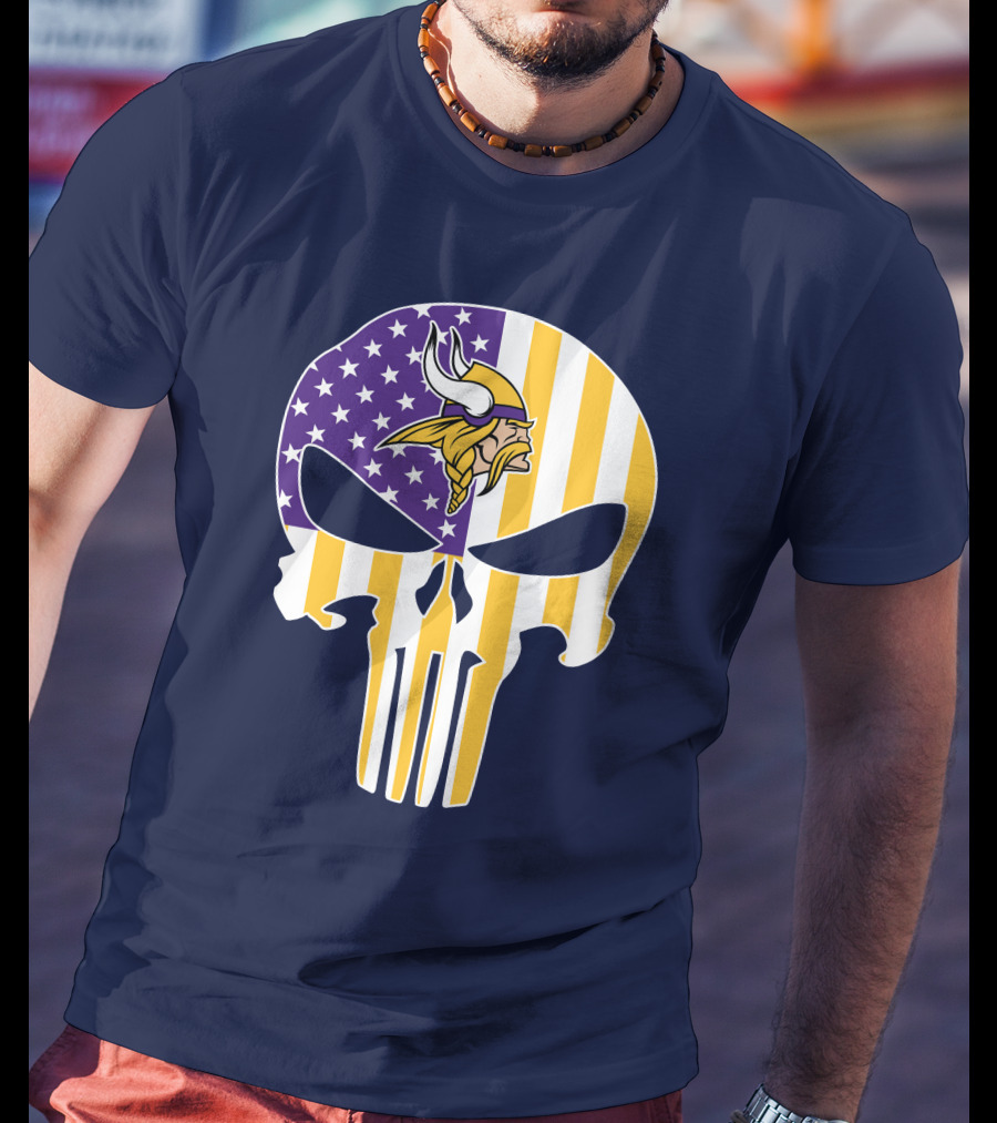 Vikings American Flag Skull Punisher T-Shirt