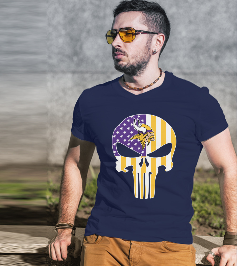Vikings American Flag Skull Punisher T-Shirt