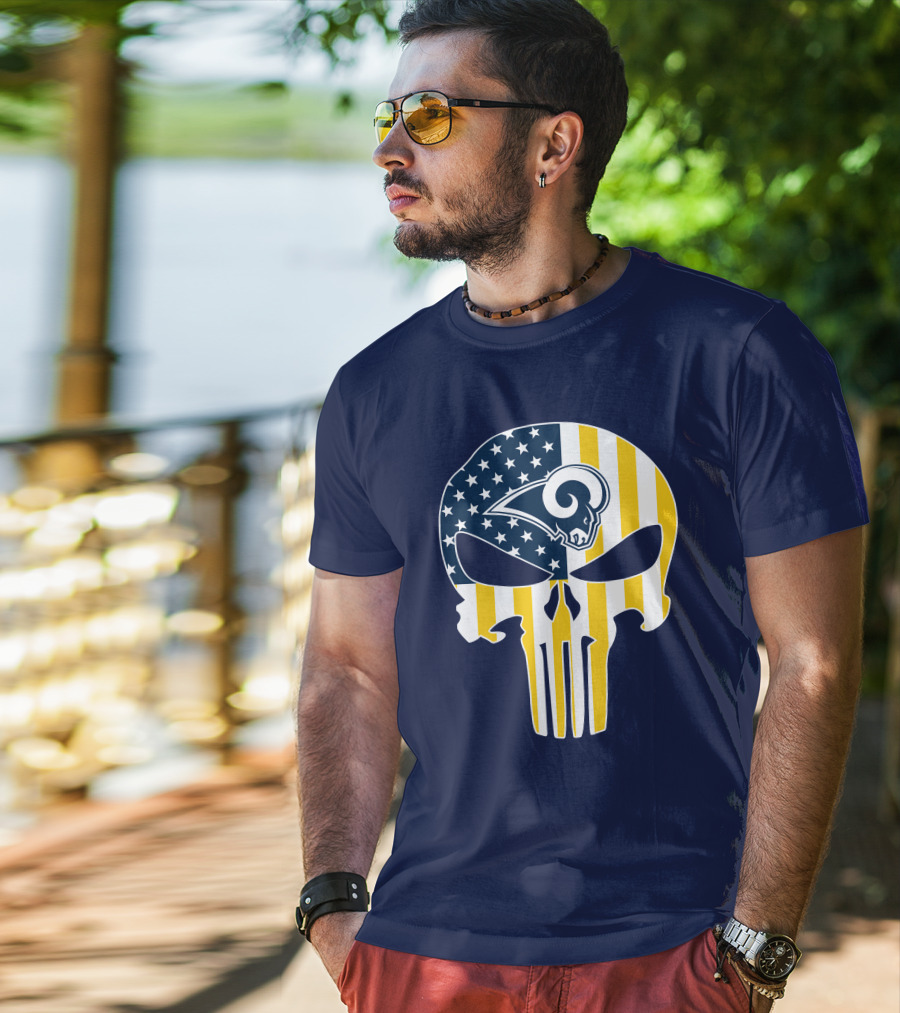 Los Angeles Rams The Punisher American Flag Skull T-Shirt